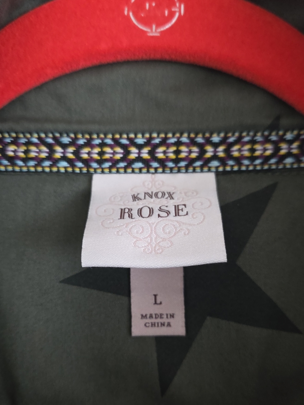 Knox Rose Olive Green Star Print Utility Jacket Women's Large Military Cargo Ano - Picture 4 of 13